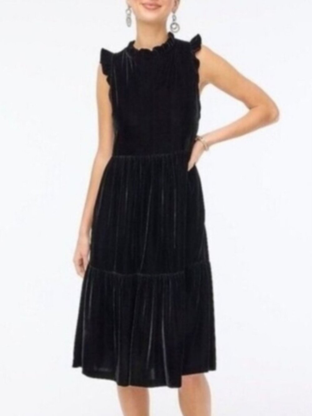 J. Crew Black Velvet Tiered Midi Dress Style BM066 Women’s size 6